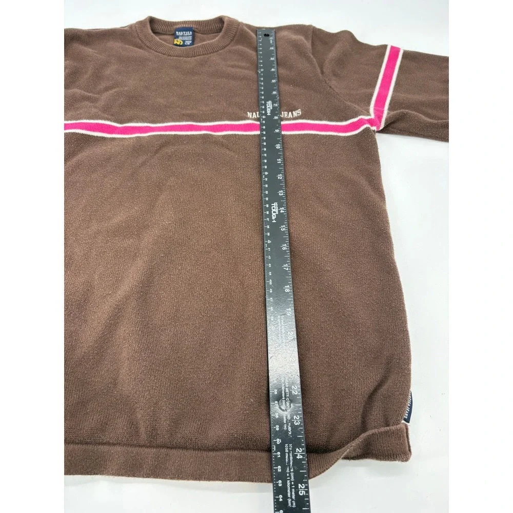 Nautica Jeans Company Sweater Mens Large‎ Pullover Brown Pink Stripe Cotton L